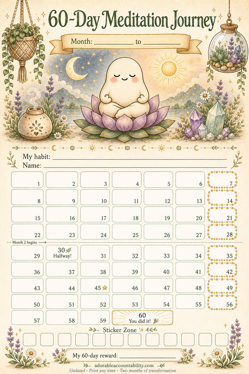 60-Day Meditation Journey — Mochi with moon and sun scene