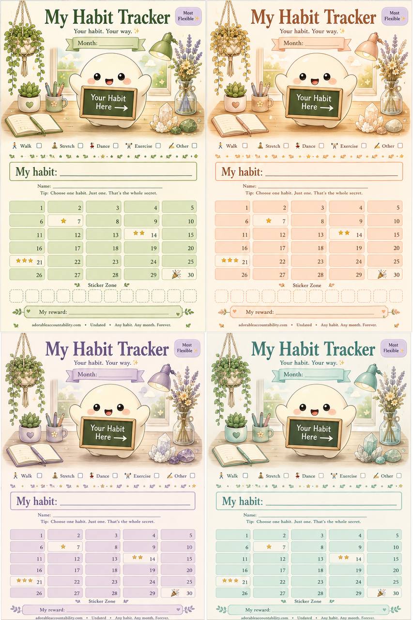 Create-Your-Own Tracker — 4 theme variants shown